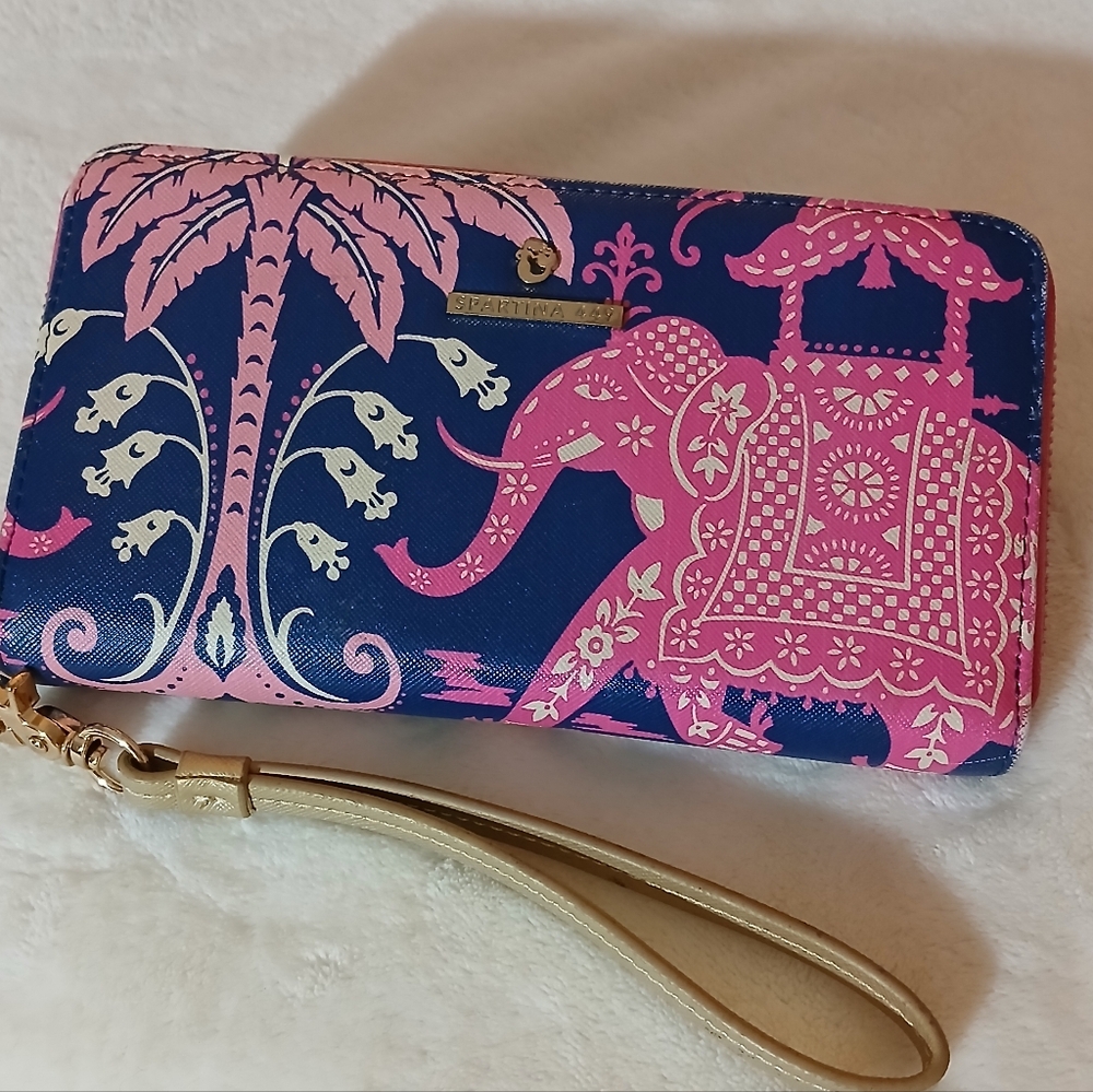 Spartina 449 Pink and Blue Elephant Print Wristlet